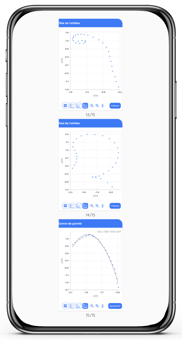 FizziQ kinematics module analyzing a diver's video to locate the body's center of gravity