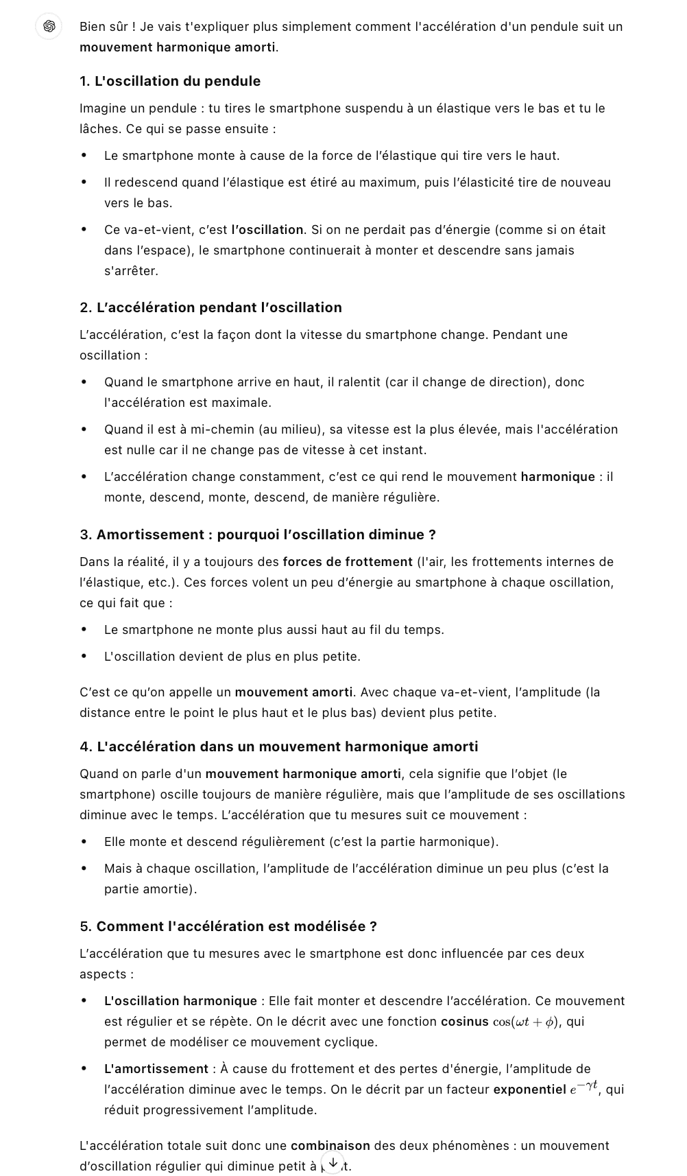 Explication simplifiée par ChatGPT de la fonction mathématique de l'accélération pour un élève de première