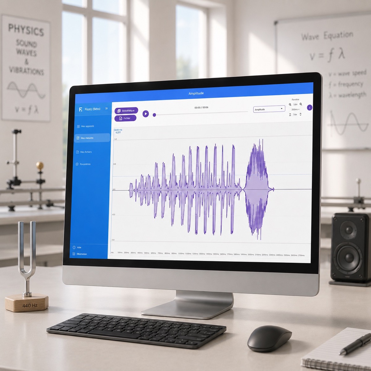 FizziQ Web num computador num laboratório de física