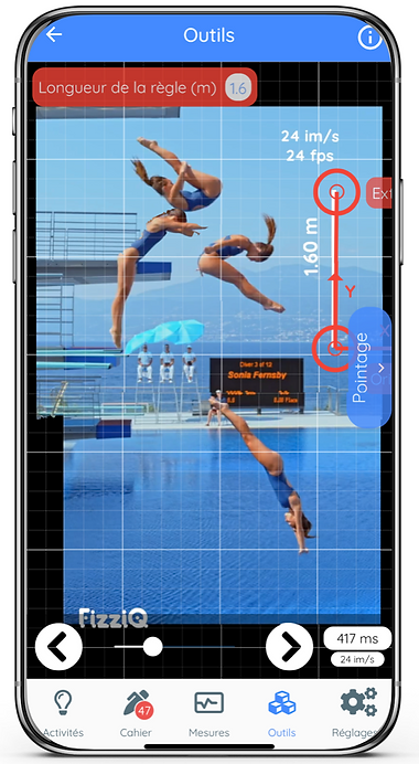 Pointage cinématique d'un plongeon par analyse vidéo dans FizziQ